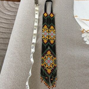 Handcrafted Beaded Necklace - Black, Yellow, Green